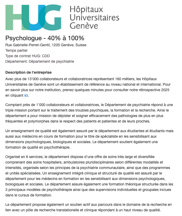 Offre d'emploi HUG